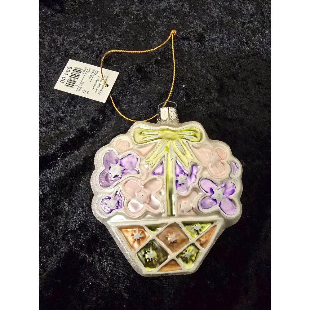NEW Glass Christmas Ornament Flower Basket Lord & Taylor